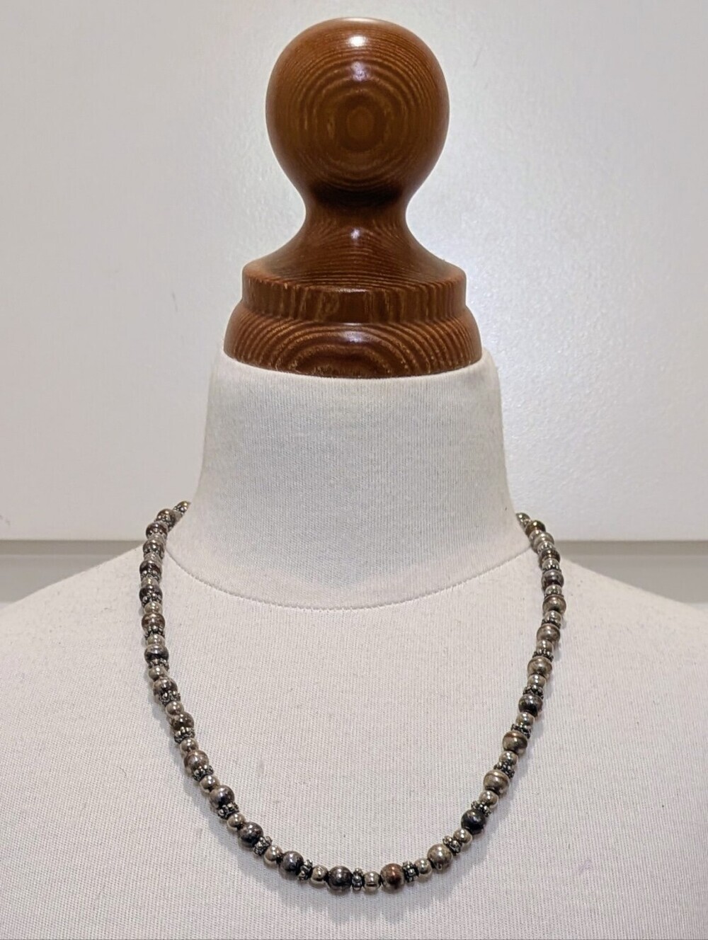 Fair Condition 20" Navajo Style Sterling Silver Plated Beaded Necklace